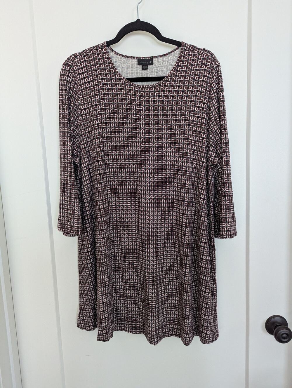 J.Jill XL Burgundy Black Print Knit Tunic 3/4 Sleeve Flowy Whimsy Lightweight